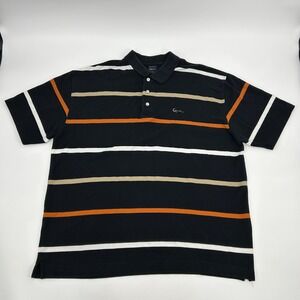 Karl Kani Gold Polo Shirt Men's 3XL Black Orange Tan White Striped Short Sleeve‎